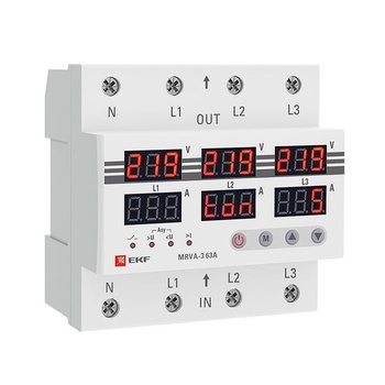 Трехфазное реле напряжения и тока с дисп, MRVA-3 63A EKF